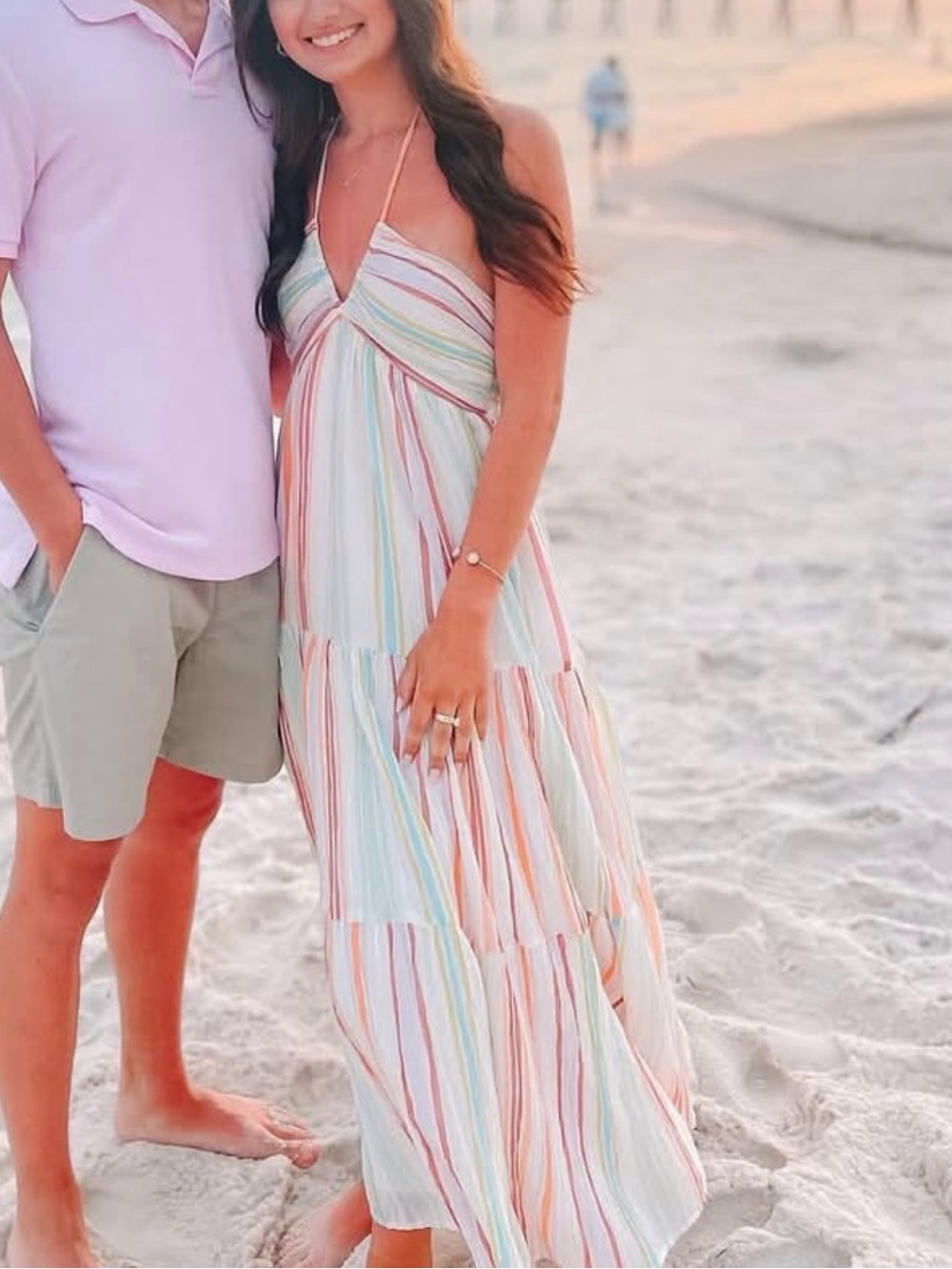 American Eagle Outfitters Pastel Multi-Stripe Halter Maxi Dress